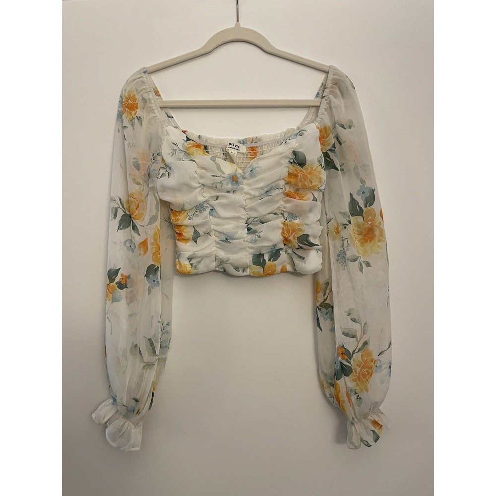 Privy Blouse Women's Crop Top Ruched Weekend Romantic Date Nite Size-Small